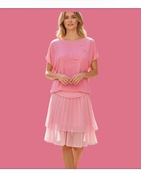 Pink Layered Tulle Mini Skirt -& Top SetElegant Soft Pleats
